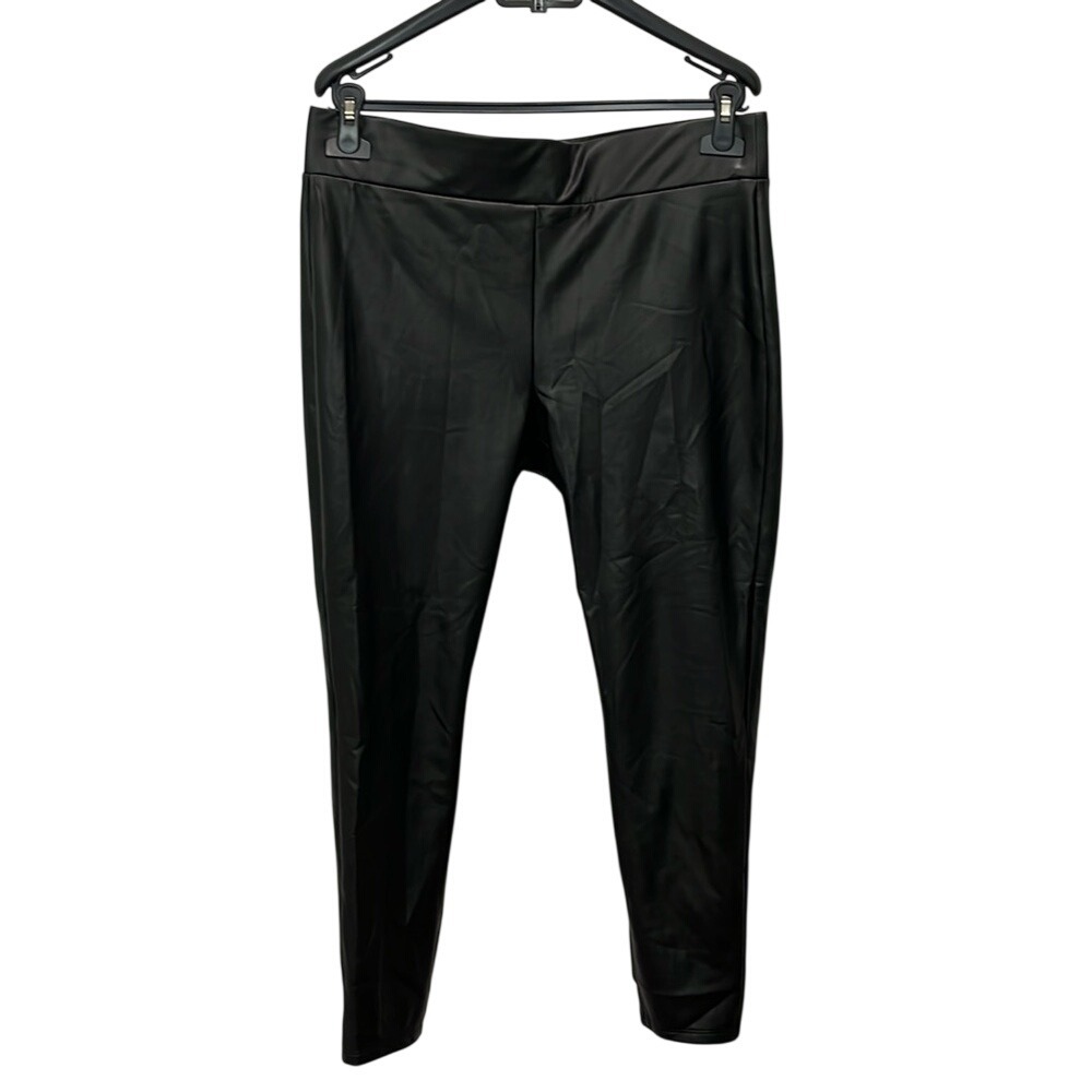 Black Faux Leather Leggings LOFT Petite Large Modern Street Style Edgy Moto Chic